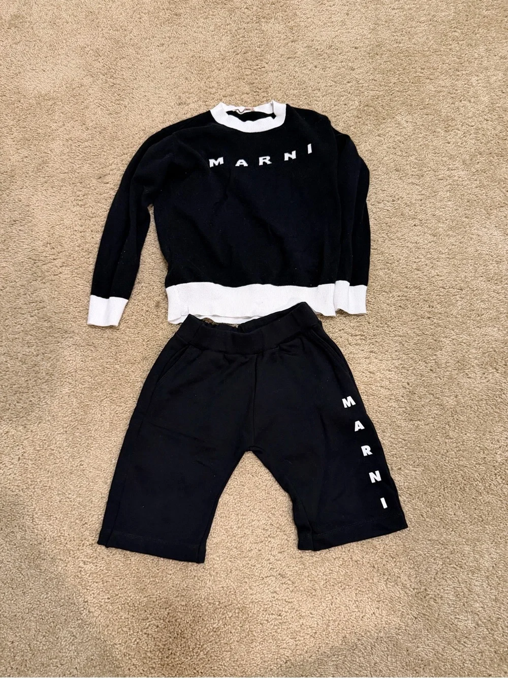 Marni Black and White Logo Knit Sweater with Shorts
